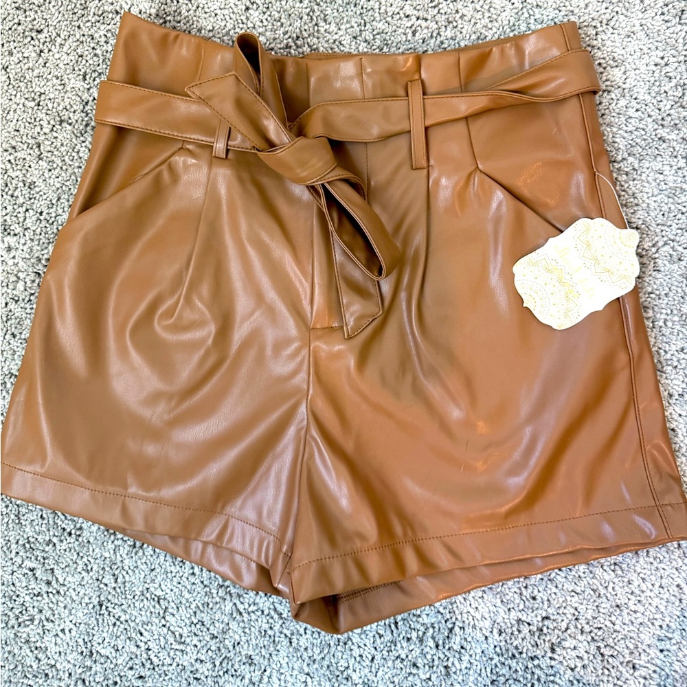 Brown leather shorts